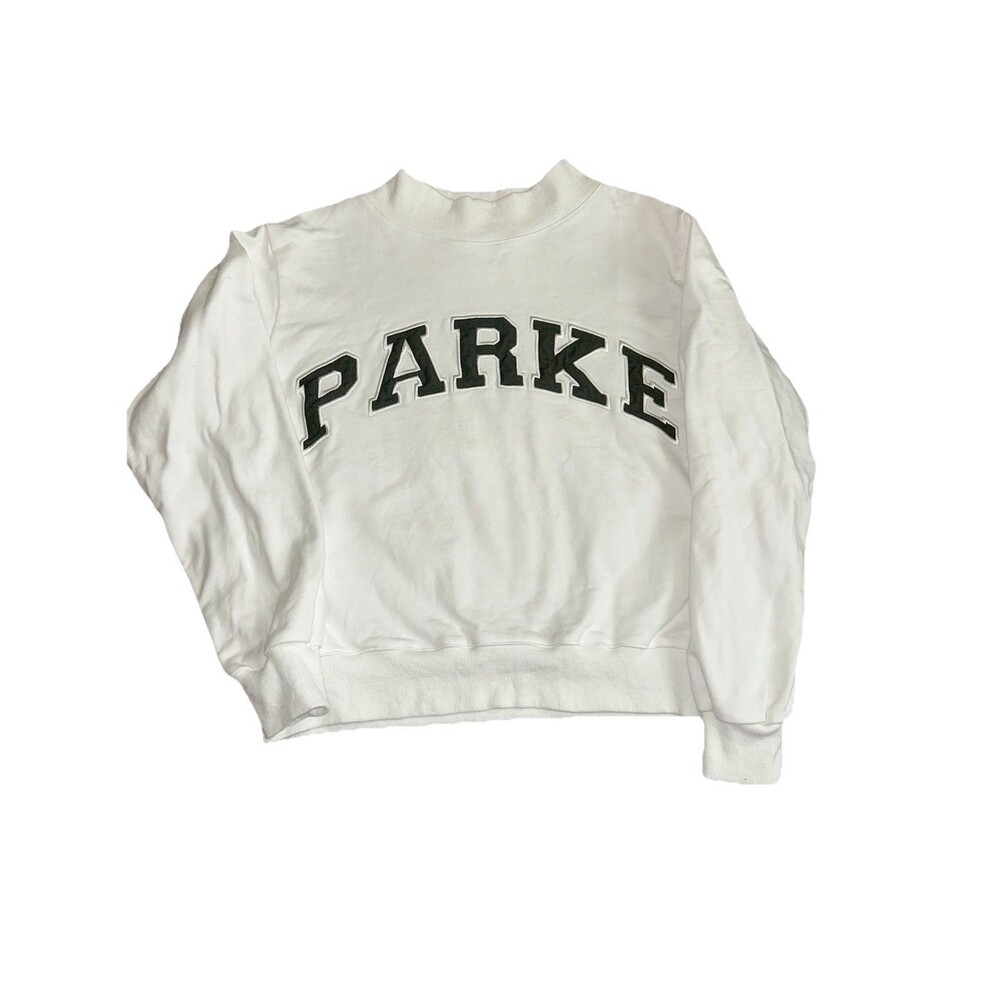 Parke White and Green Denim Mockneck Sweatshirt Rare s/m